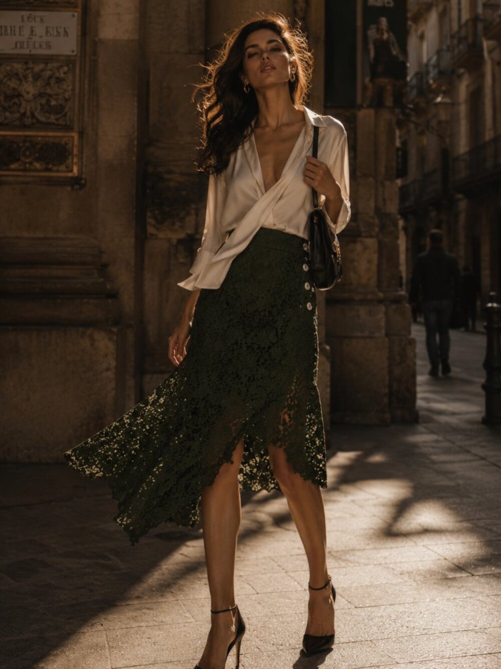 Zara Olive Green Embroidered Midi Skirt NWT - Picture 2 of 13